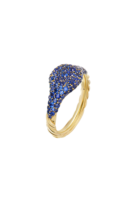 Pinky Petite Pave Ring, 18k Yellow Gold & Sapphires